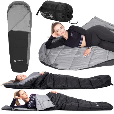 Spací vak 220x80 cm, čierny SPRINGOS MUMI