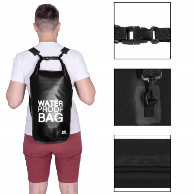Nepremokavý vak 20l SPRINGOS WATER PROOF BAG čierny