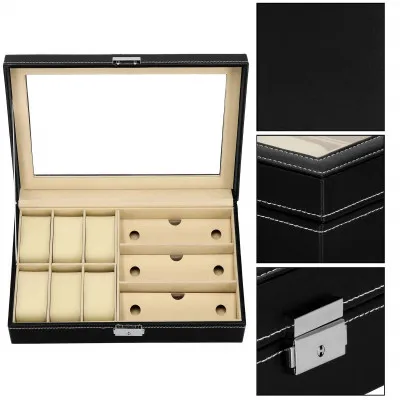 Škatuľka na hodinky a okuliare SPRINGOS MILESTONE čierna/krémová