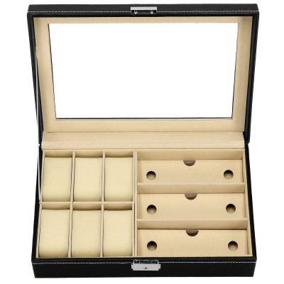 Škatuľka na hodinky a okuliare SPRINGOS MILESTONE čierna/krémová