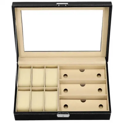 Škatuľka na hodinky a okuliare SPRINGOS MILESTONE čierna/krémová