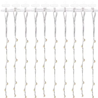 LED Nano svetelný záves - 2x2m, 200LED, 8 funkcií, ovládač, USB, IP44, teplá biela