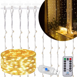 LED Nano svetelný záves - 2x2m, 200LED, 8 funkcií, ovládač, USB, IP44, teplá biela