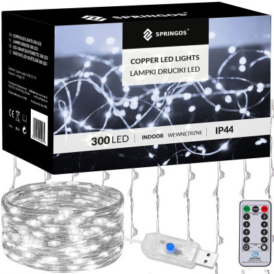 LED Nano svetelný záves - 3x3m, 300LED, 8 funkcií, ovládač, USB, IP44, studená biela