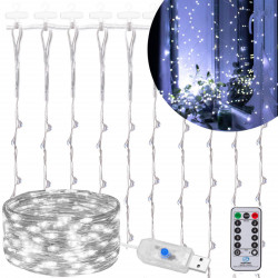 LED Nano svetelný záves - 3x3m, 300LED, 8 funkcií, ovládač, USB, IP44, studená biela