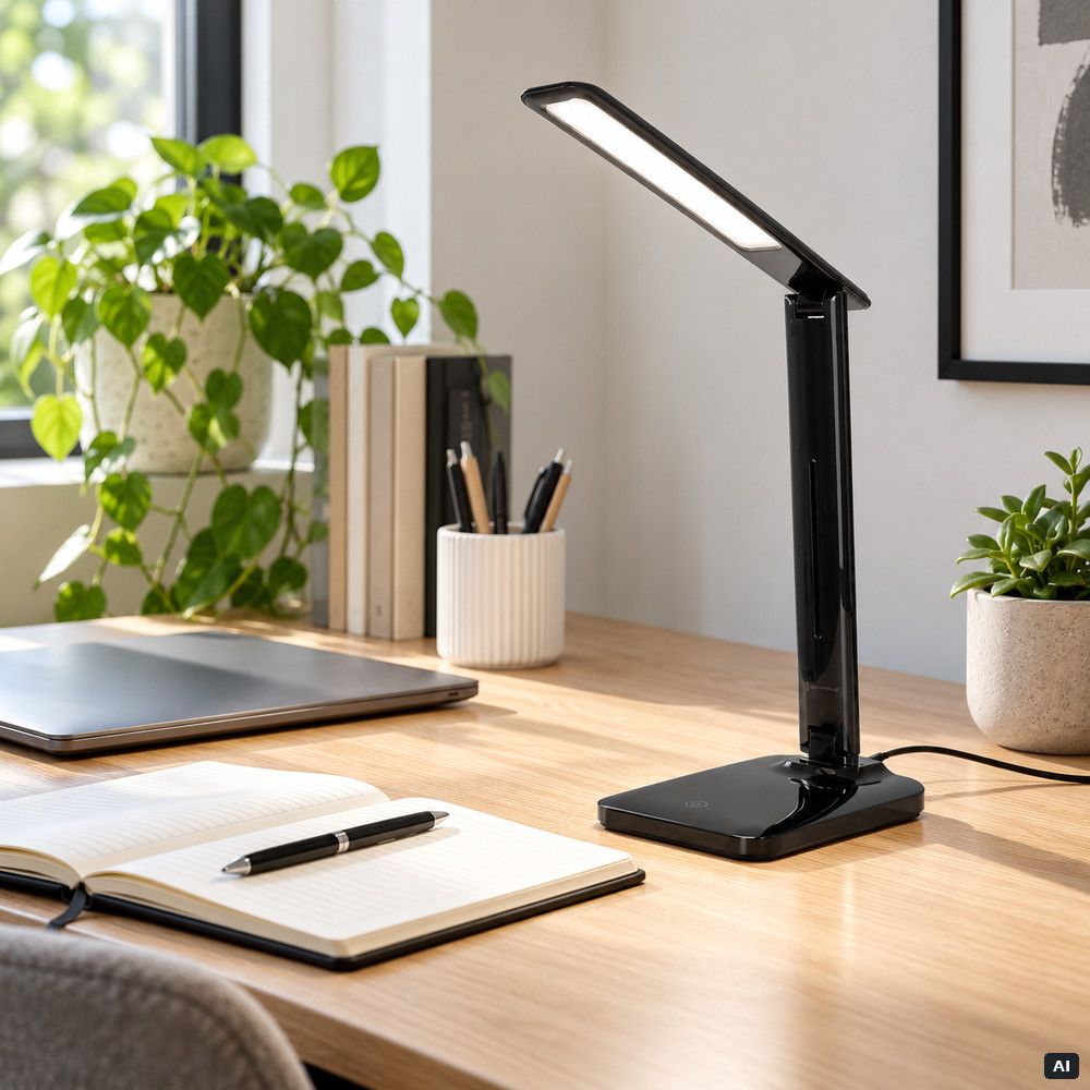Stolná LED lampa s USB portom SPRINGOS HA7604 čierna