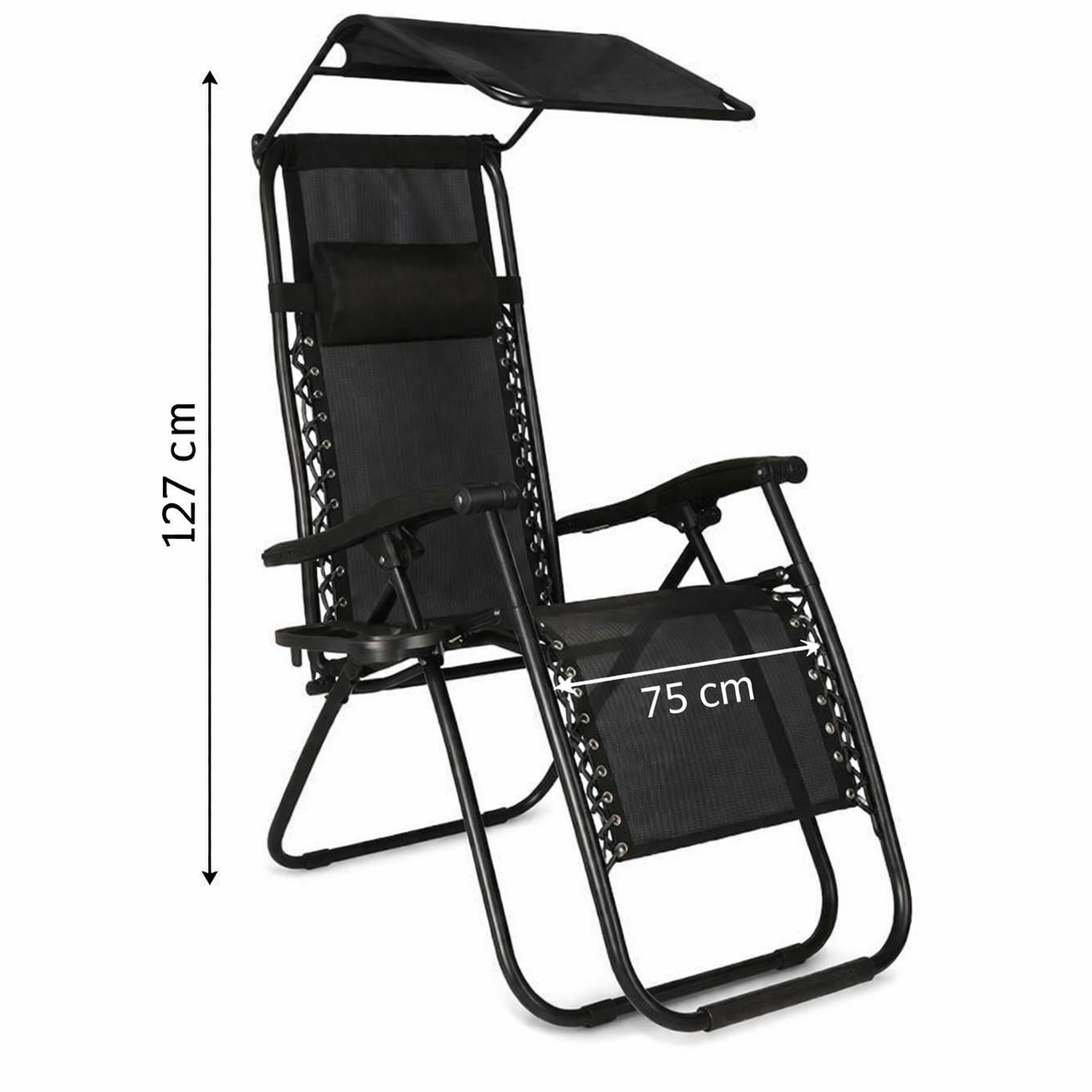 Záhradné polohovacie kreslo so strieškou SPRINGOS ZERO GRAVITY čierne