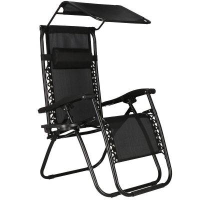 Záhradné polohovacie kreslo so strieškou SPRINGOS ZERO GRAVITY čierne