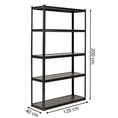 Kovový regál 200x120x40 cm 5 políc SPRINGOS HA5284 čierny