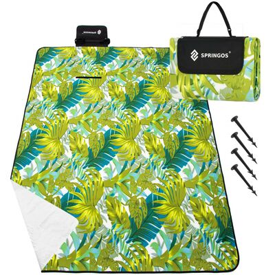 Pikniková deka 200x200 cm SPRINGOS PM041 zelená s listami