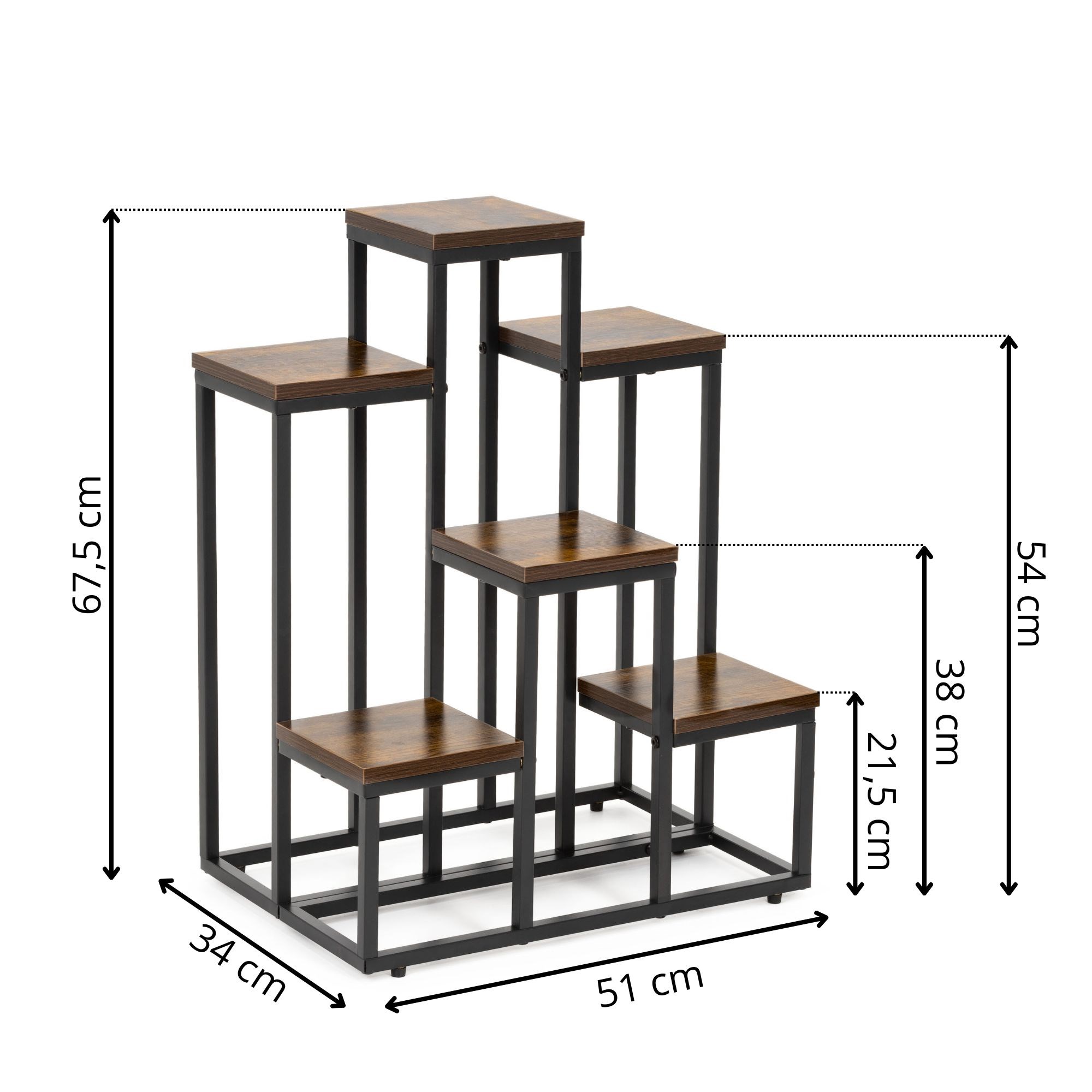 Kovový stojan na kvety 67,5 cm 6 políc SPRINGOS GA0220 tmavo hnedý