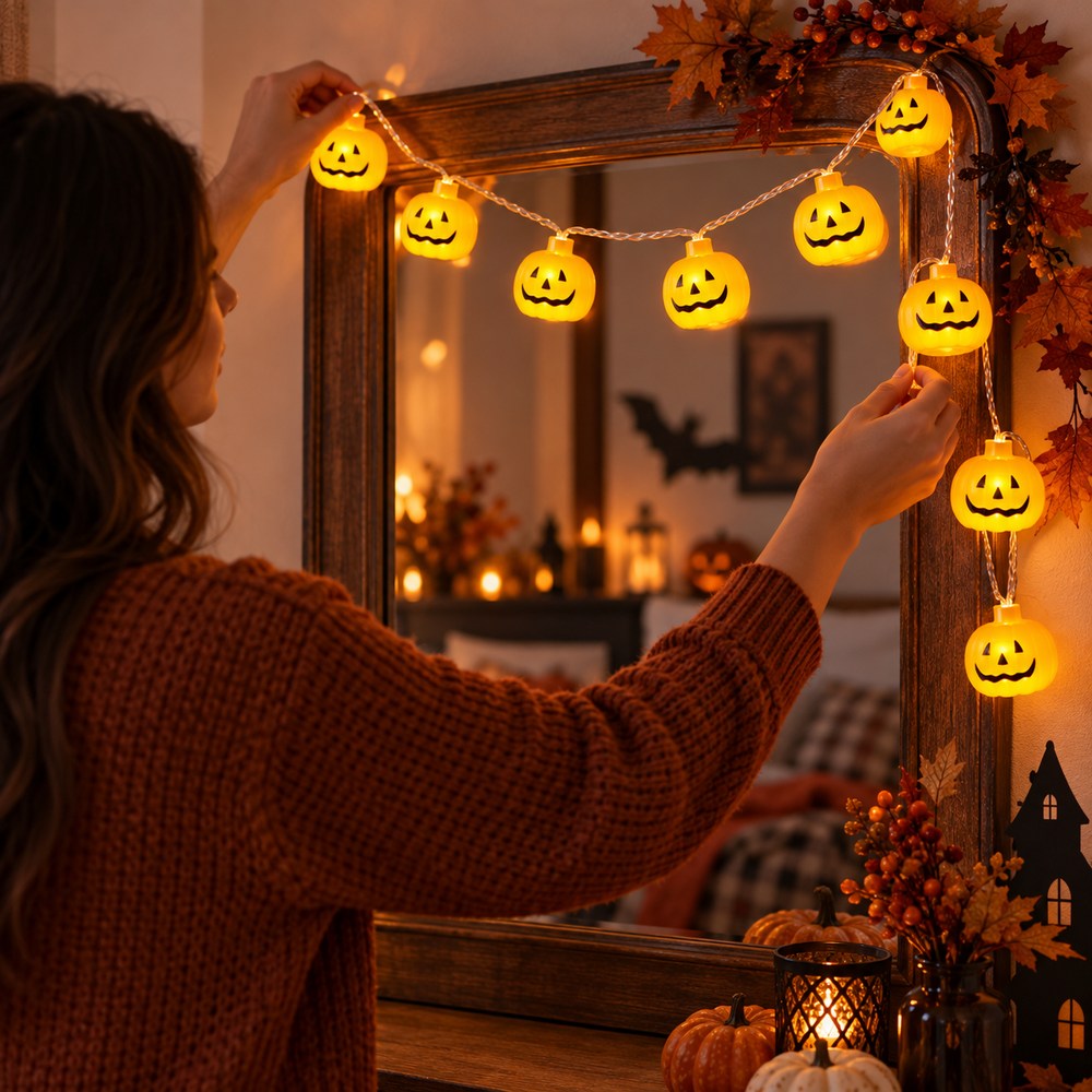 Halloweenska svetelná reťaz s tekvicami 10 LED 1,26 m SPRINGOS CL4060