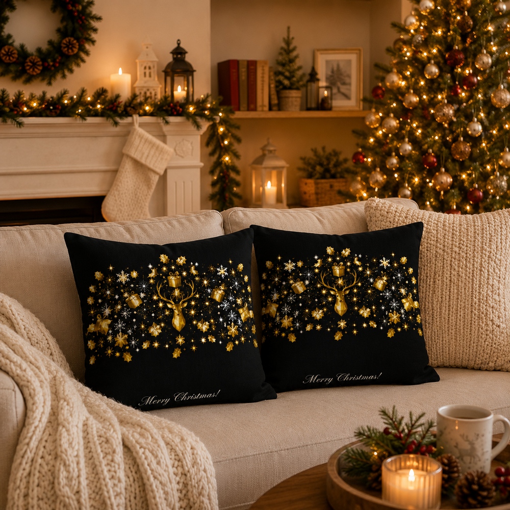 Vianočná obliečka na vankúš 40x40 cm SPRINGOS HA3403 čierny