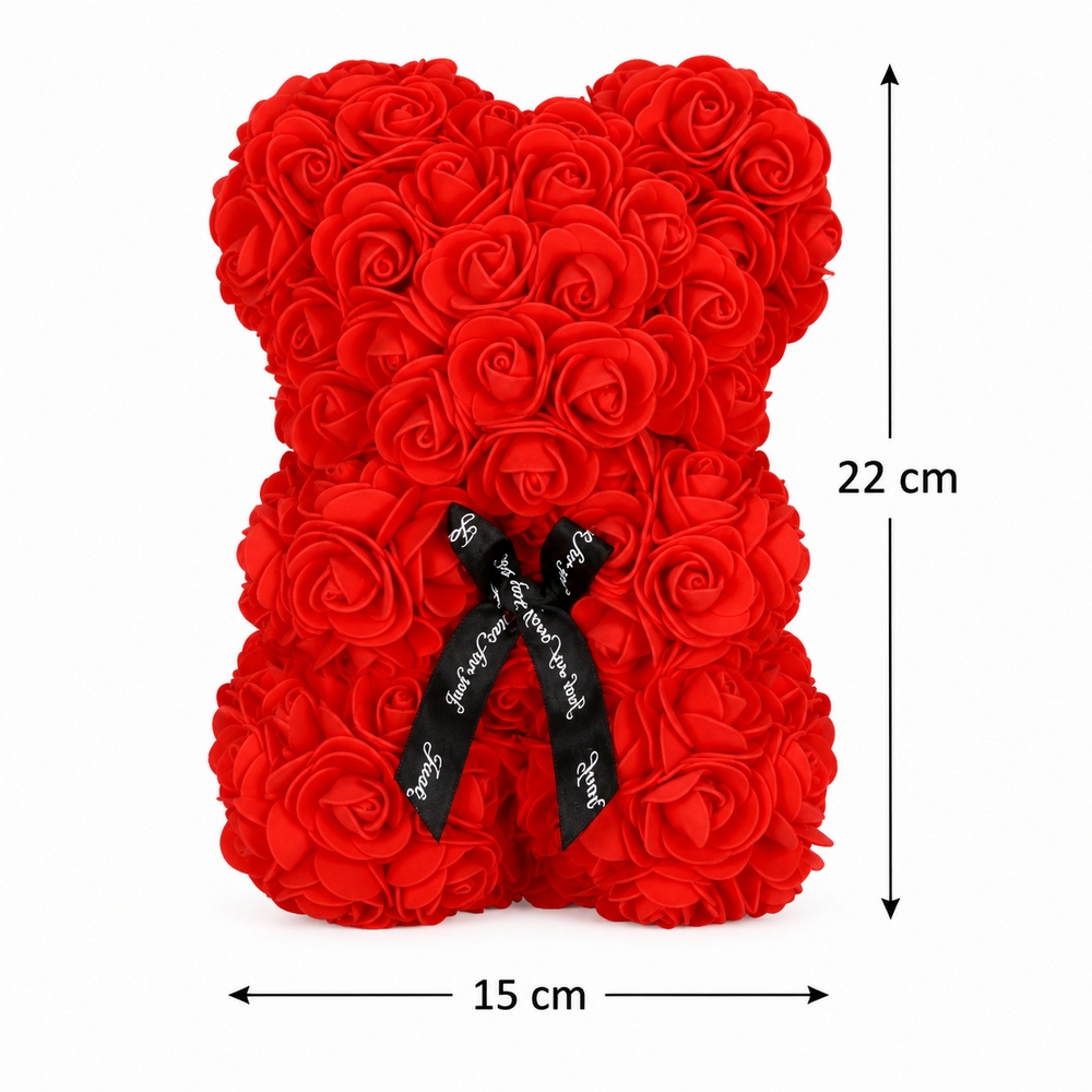 Medvedík z ruží 22 cm SPRINGOS ROSE BEAR HA7219 červený s bielym srdcom