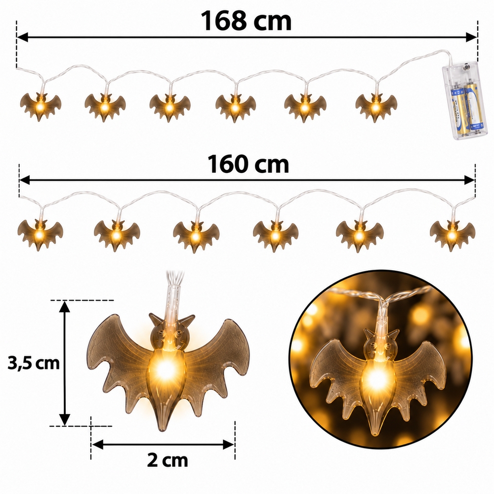 Halloweenska LED reťaz s netopiermi 10 LED SPRINGOS CL4062 teplá biela