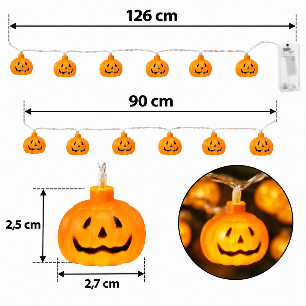 Halloweenska svetelná reťaz s tekvicami 10 LED 1,26 m SPRINGOS CL4060