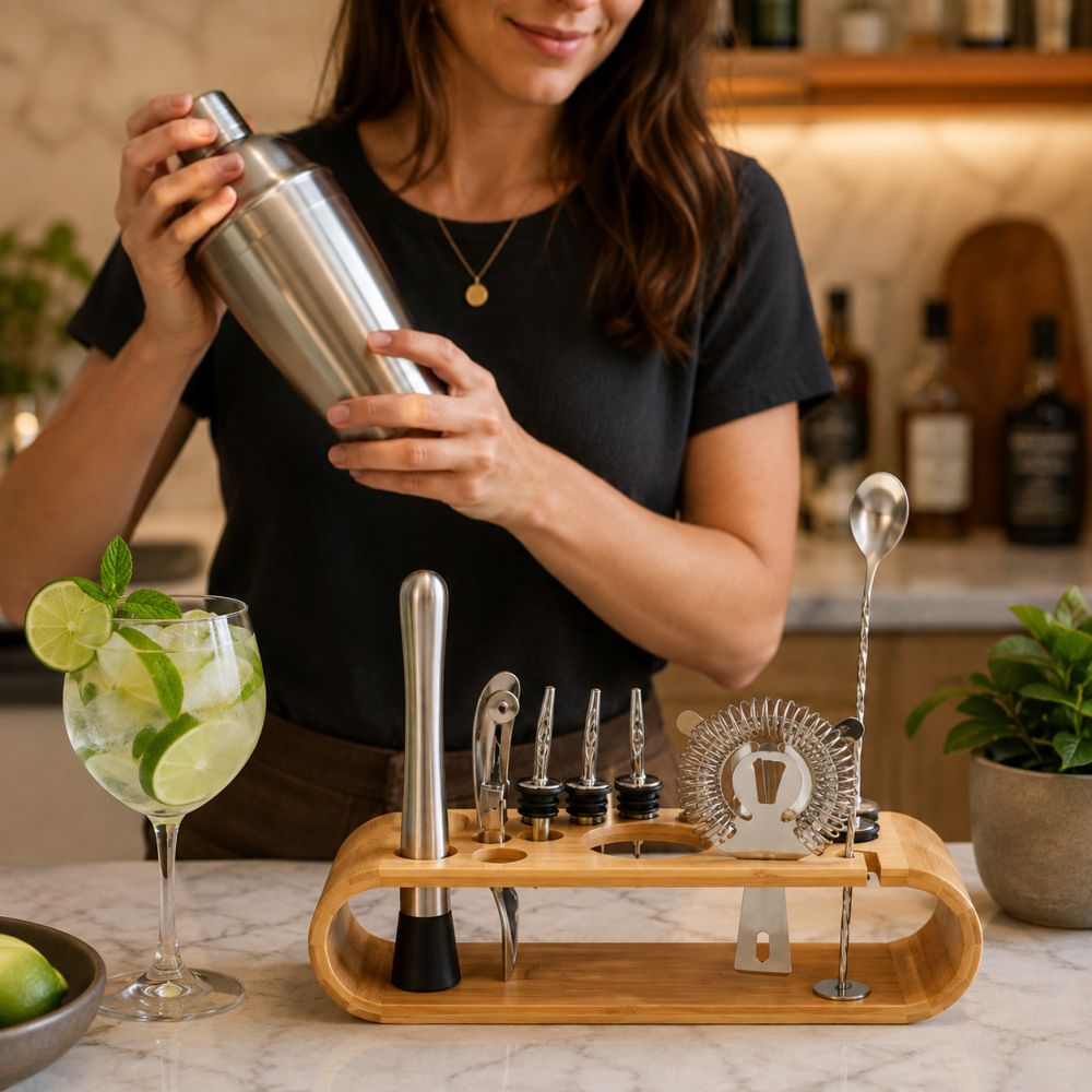 Barmanská sada 12ks so šejkrom 750 ml Springos Superior strieborná