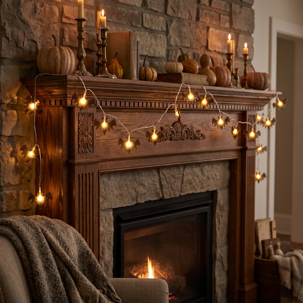 Halloweenska LED reťaz s netopiermi 10 LED SPRINGOS CL4062 teplá biela