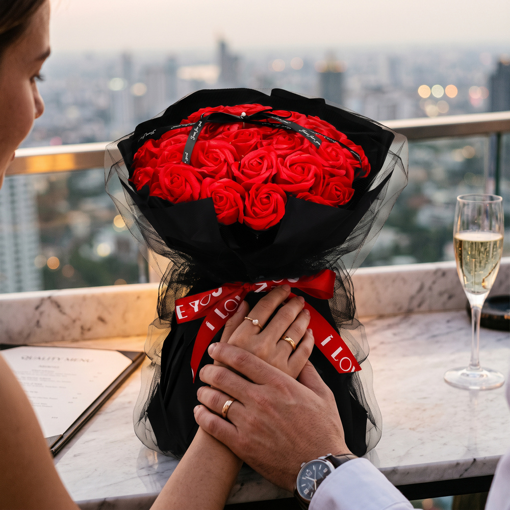 Mydlová kytica 32ks SPRINGOS FLORHEART HA7440 červená
