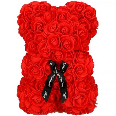Medvedík z ruží 22 cm SPRINGOS ROSE BEAR HA7219 červený s bielym srdcom