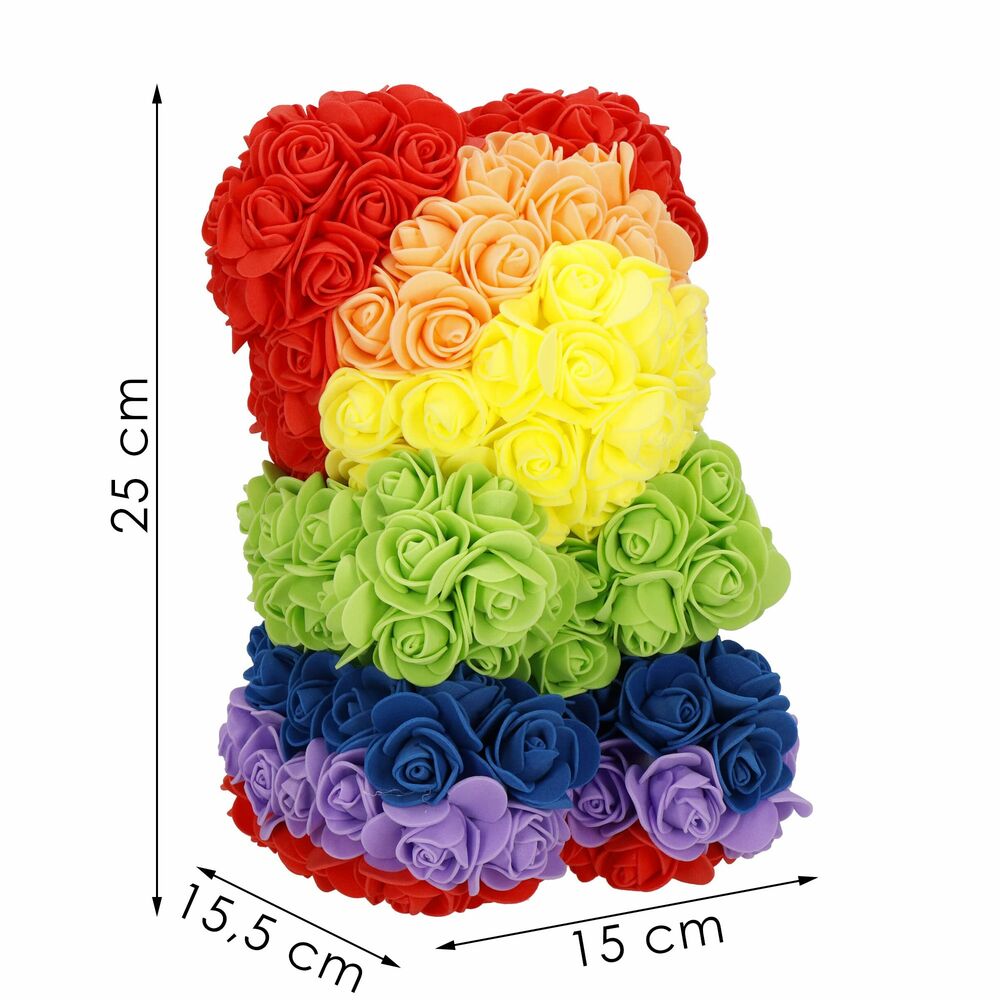 Medvedík z ruží 22 cm SPRINGOS ROSE BEAR HA7219 červený s bielym srdcom