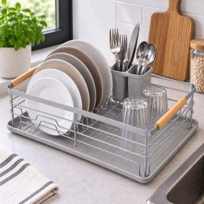 Odkvapkávač na riad 42x31x13,5 cm SPRINGOS Fluvia KI0136 sivý