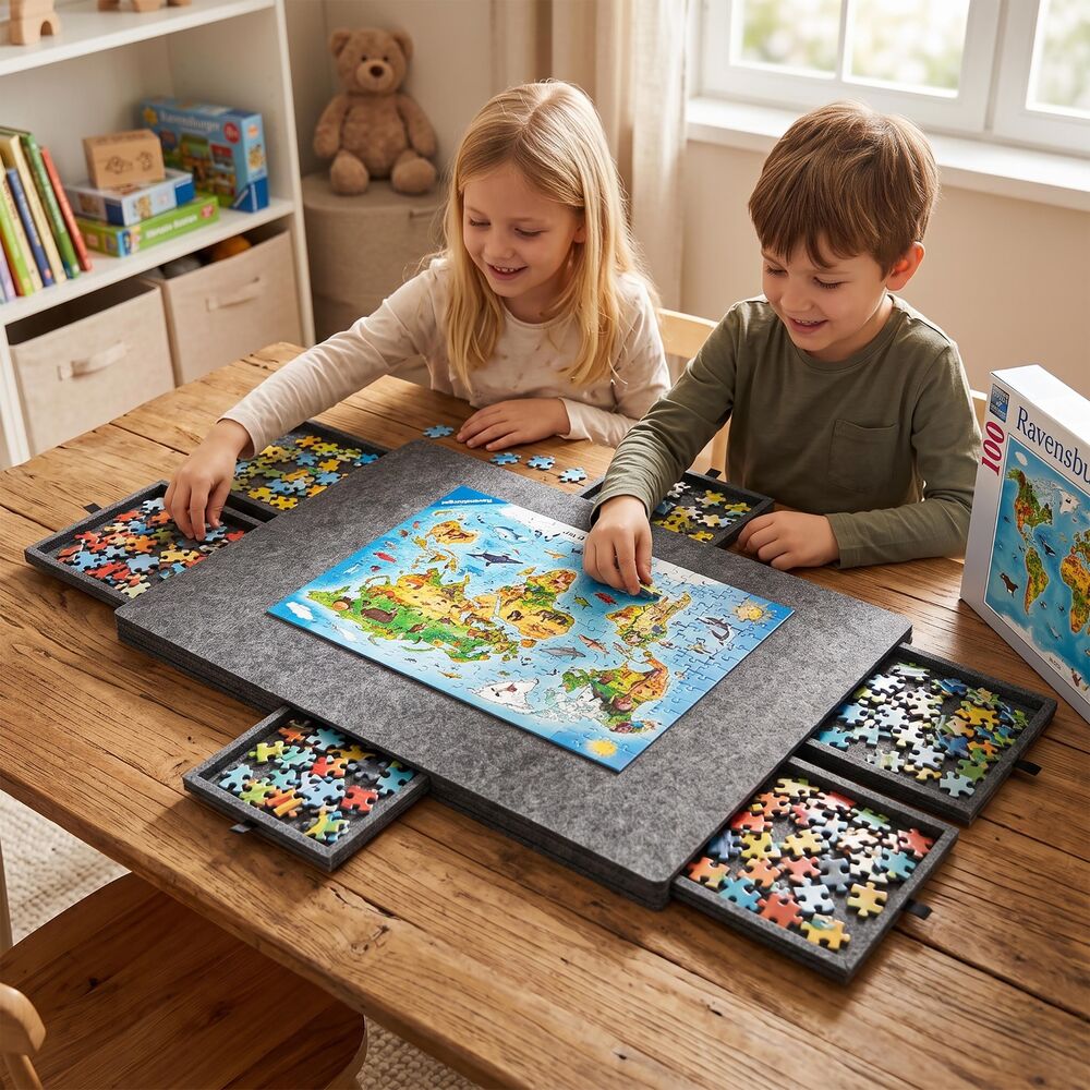 Podložka na puzzle 1500 dielikov so 6 zásuvkami SPRINGOS KG0066 sivá