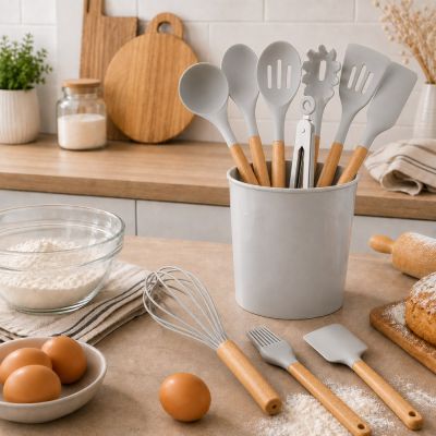 Sada kuchynského náčinia 12ks SPRINGOS Chef KI0003 svetlo šedá