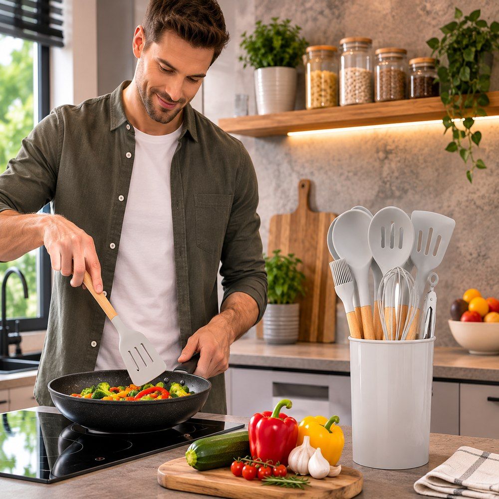 Sada kuchynského náčinia 12ks SPRINGOS Chef KI0003 svetlo šedá