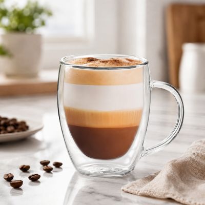 Pohár na kávu 300 ml dvojstenný s uchom SPRINGOS HA7349 číra