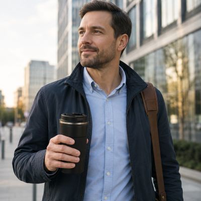 Termohrnček 500 ml SPRINGOS Sippy KI0129 čierny