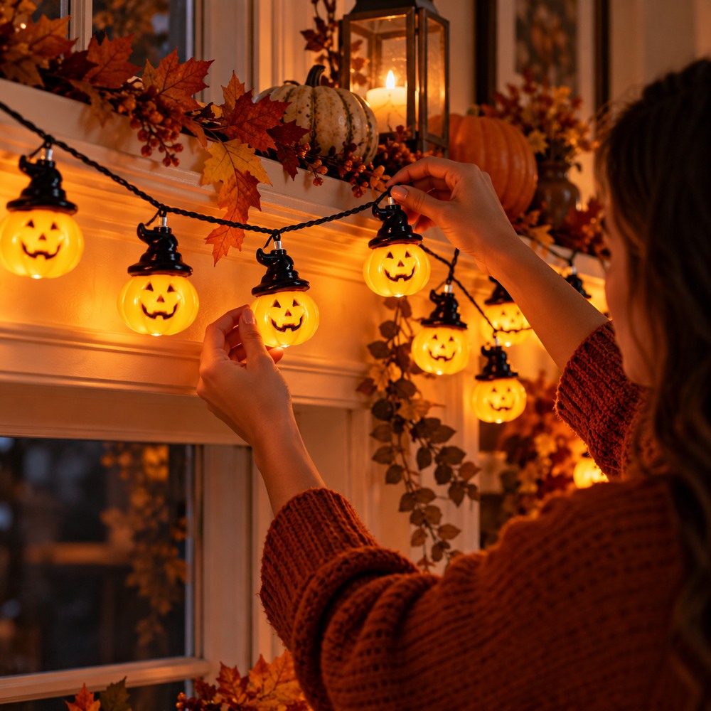 Halloweenska LED reťaz 20 tekvíc SPRINGOS CL4178 oranžový/čierny