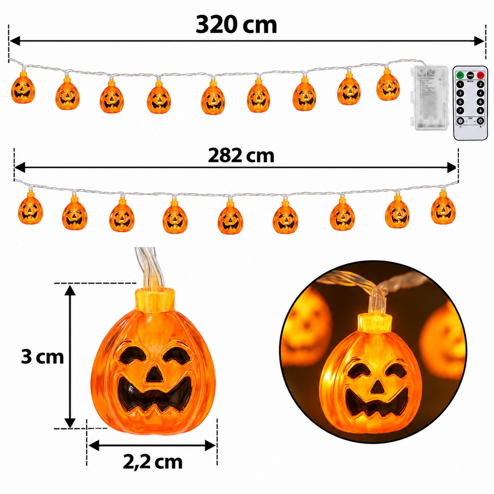 Halloweenska svetelná reťaz s tekvicami 20 LED 3,2 m SPRINGOS CL4059