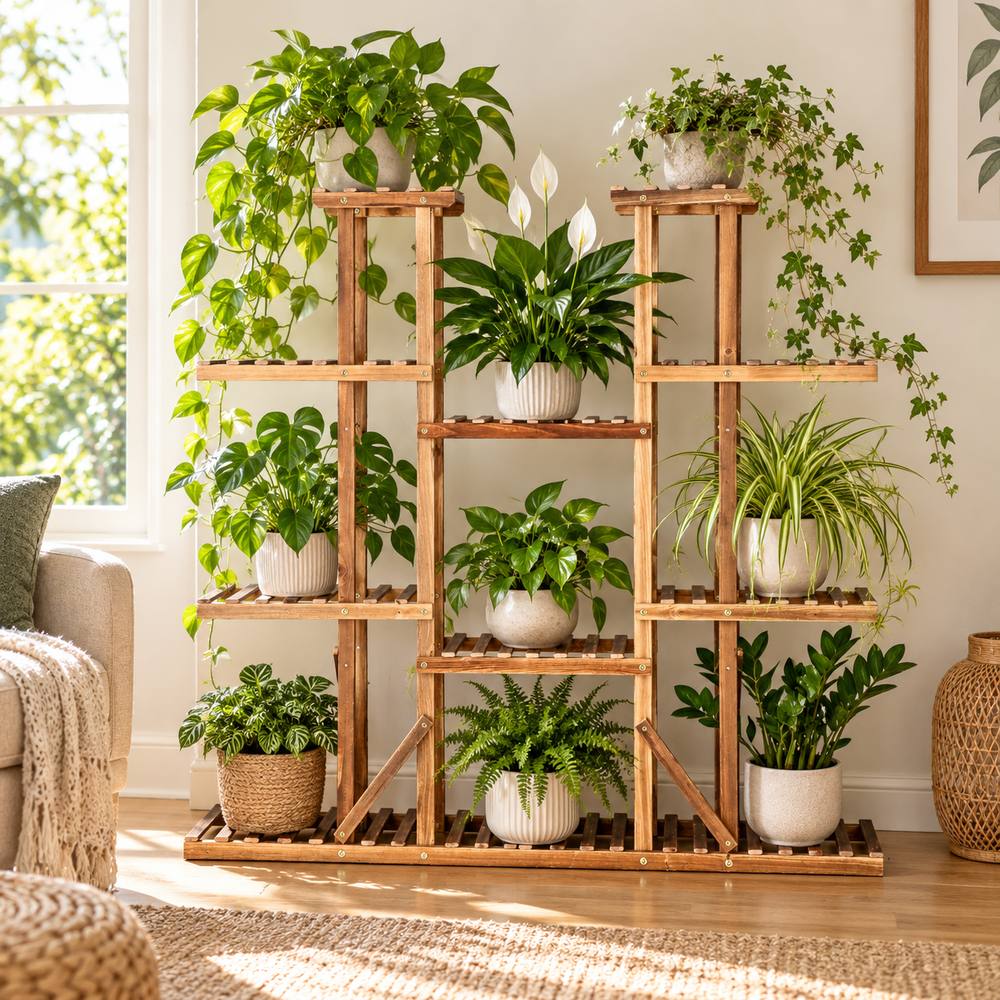 Drevený stojan na kvety 119 cm SPRINGOS GA0200 hnedý