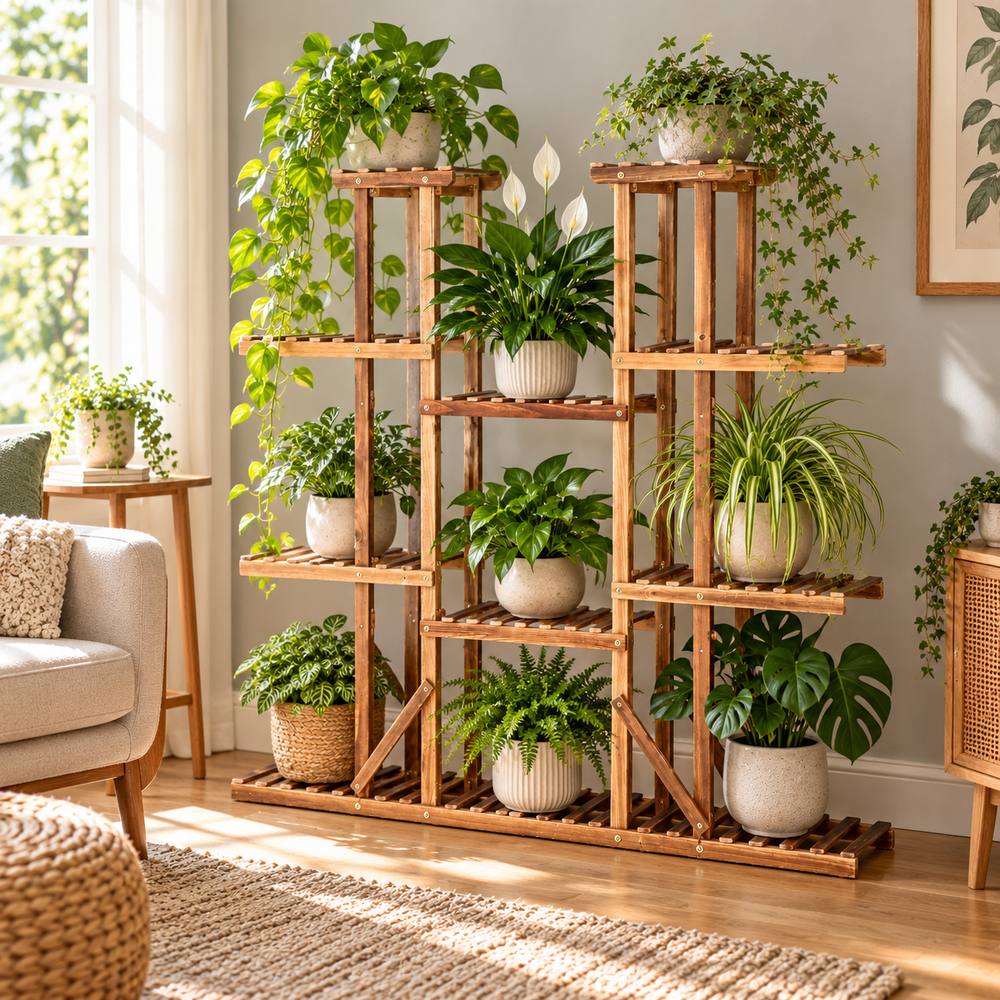Drevený stojan na kvety 119 cm SPRINGOS GA0200 hnedý