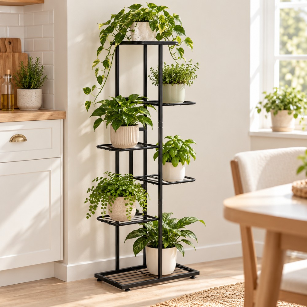 Kovový stojan na kvety 106 cm 6 políc SPRINGOS GA0214 čierny
