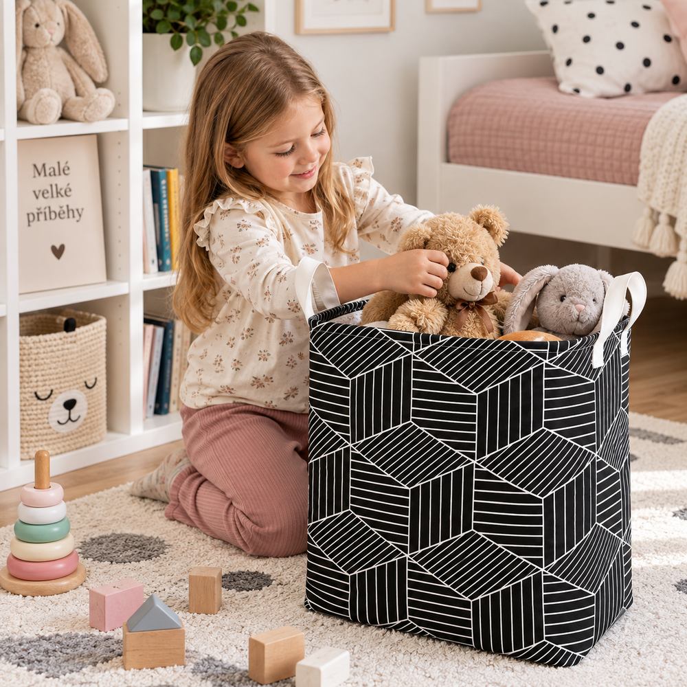 Úložný box 35 l skladací SPRINGOS HA0105 čierno-krémový