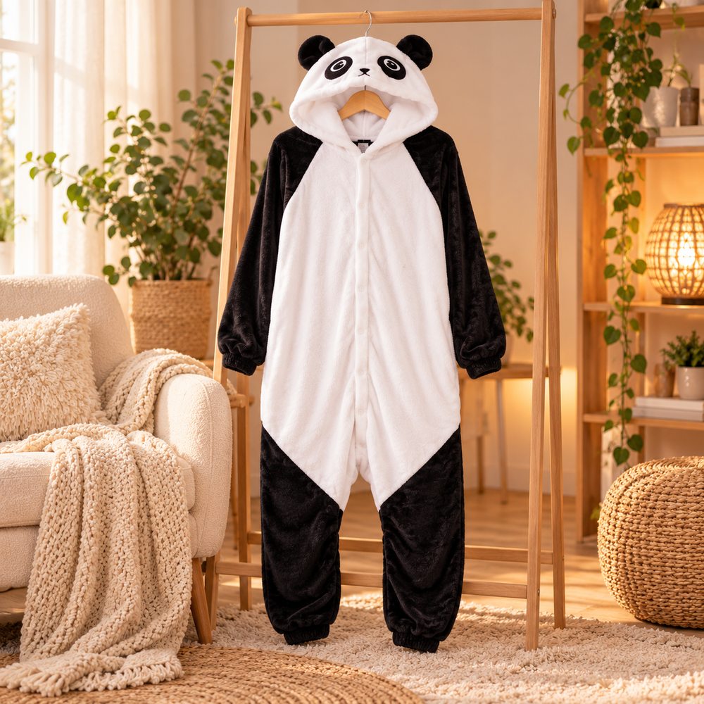 Pyžamo overal panda veľ. M SPRINGOS HA5077 čierno-biele