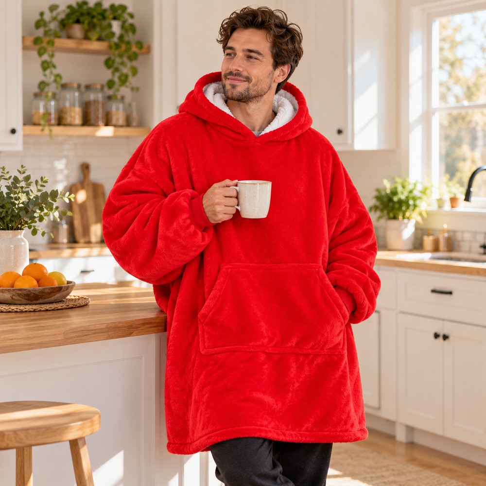 Mikinová deka oversize s kapucňou SPRINGOS HA7321 červená
