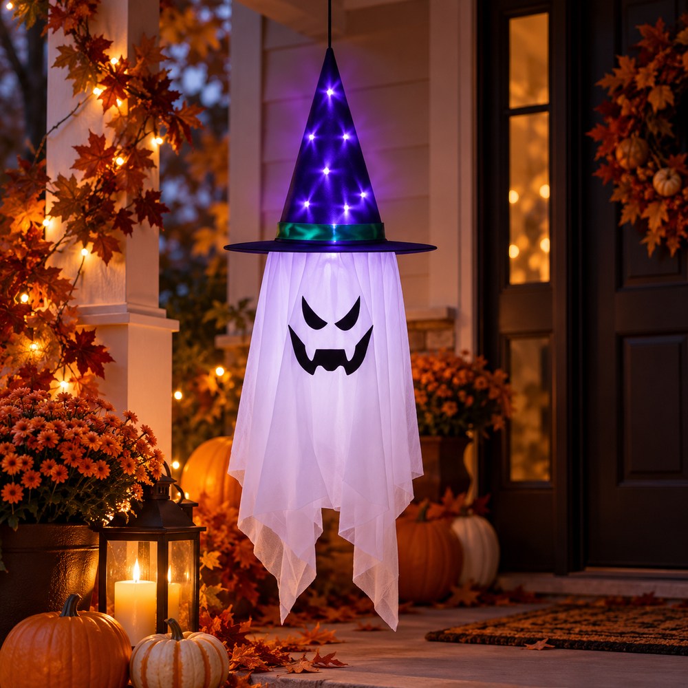 Halloweensky duch LED závesný 117 cm SPRINGOS HA7592 biely