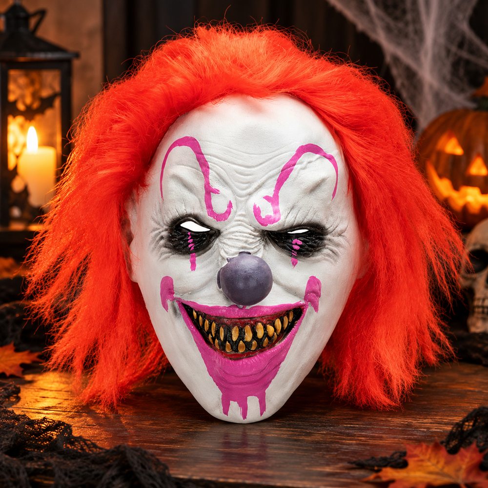Maska klauna na Halloween s vlasmi SPRINGOS HA7600 bielo/červená