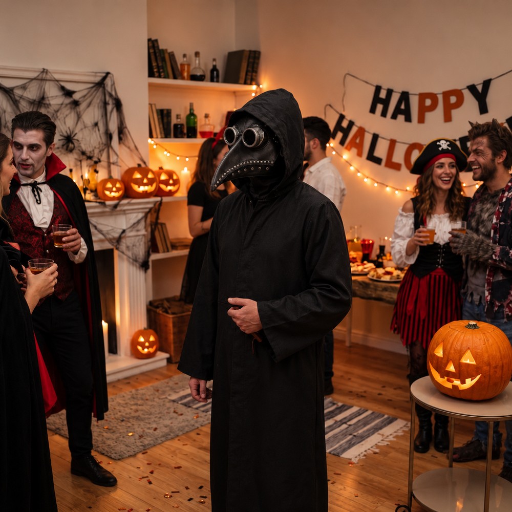 Halloweensky kostým morového doktora L/XL SPRINGOS HA7596 – čierny