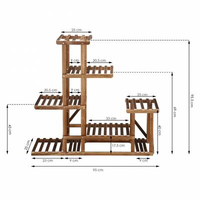 Drevený stojan na kvety 95 cm 10 políc SPRINGOS GA0176 hnedý
