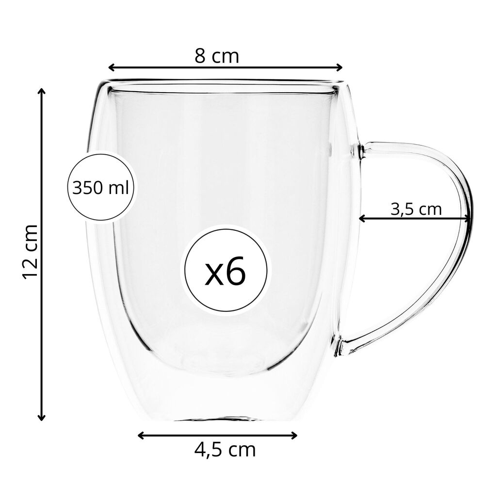 Termo poháre na kávu s uchom 350 ml sada 6ks SPRINGOS KI0181 číre