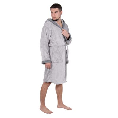 Pánsky župan s kapucňou veľ. L/XL SPRINGOS Velvet HA7378 sivý
